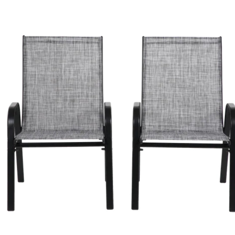 2 Piece Patio Chairs, Outdoor Camping Chairs with Breathable Textilene Fabric, Set of 2 Garden Chairs with Armrest High Backrest for Garden Patio Pool Beach Yard Space Saving ( Grey)-海智集-Default-