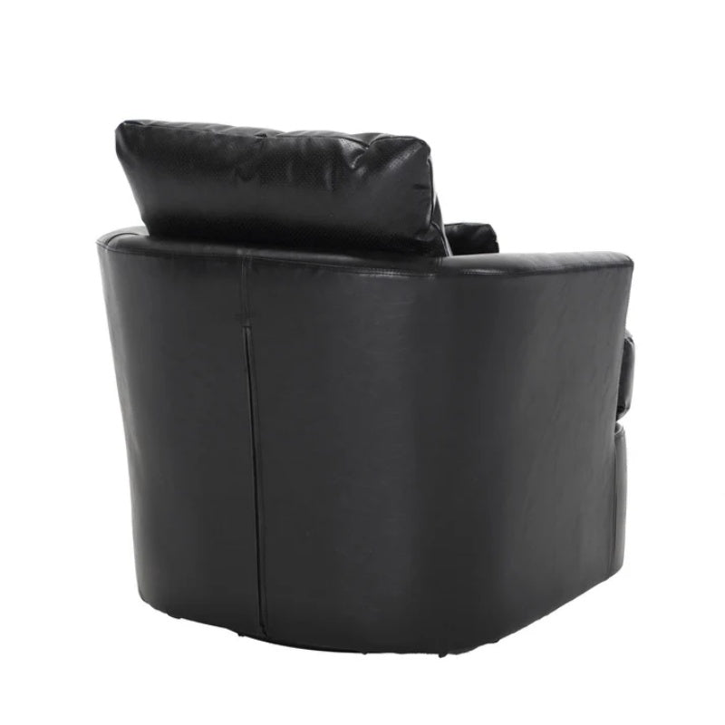 Modern Swivel Barrel Club Chair, Comfy Accent Sofa with 360 Degree Swivel, Black PU Leather, 32.68x30.31x24.80 Inches-海智集-Default-