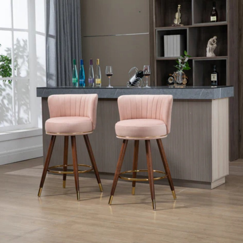 COOLMORE Counter Height Bar Stools Set of 2 for Kitchen Counter Solid Wood Legs with Fabric with a fixed height of 360 degrees-海智集-Default-