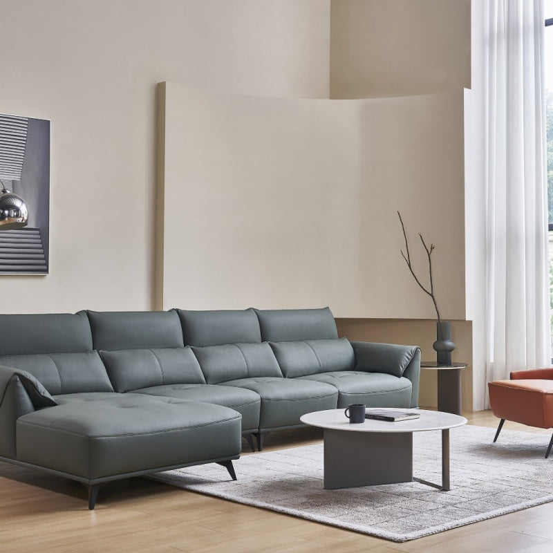 The genuine leather Italian sofa in the living room is light, luxurious, elegant, soft and comfortable-海智集-