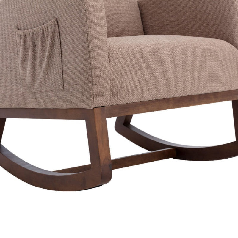 Rocking Chair, Modern Glider Chair, Recliner Armchair with Wood Legs and Side Pocket, Nursery Rocking Accent Chair with High Back for Living Room Bedroom (Camel linen)-海智集-Default-