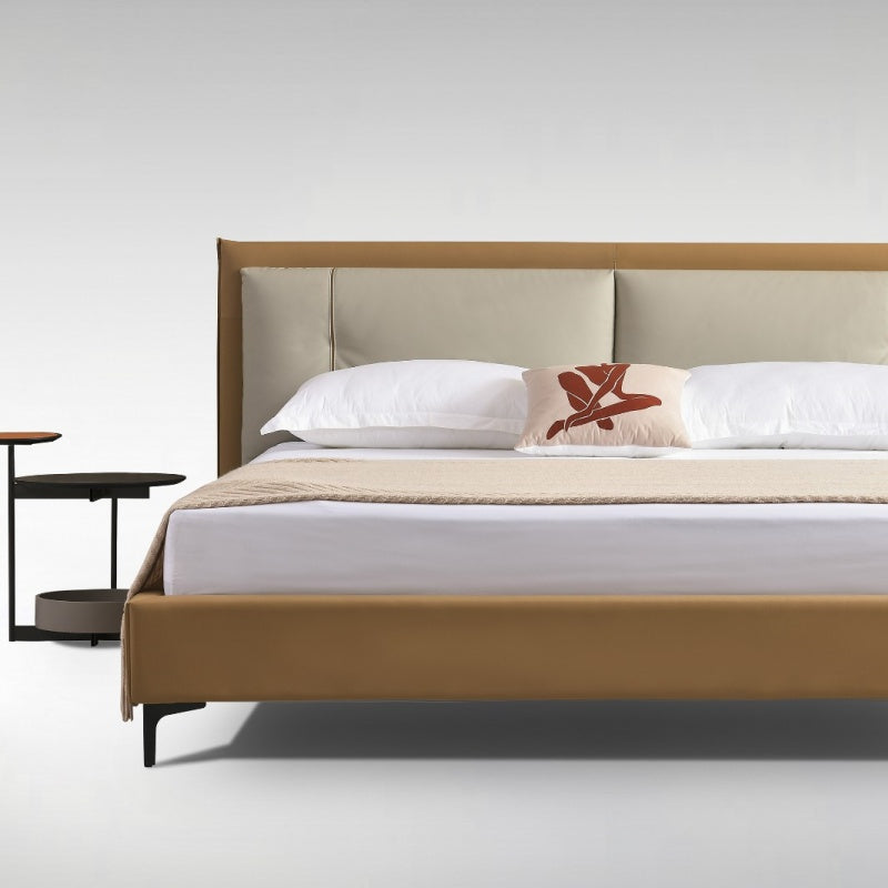 Modern Minimalist Leather Bed Set with Nightstands-海智集-