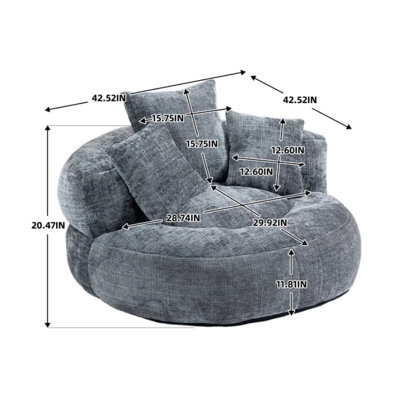 Lazy Sofa Durable Comfort Lounger High Back Bean Bag Chair with Three Pillows, Gray Chenille, 42.52 inches-海智集-Default-