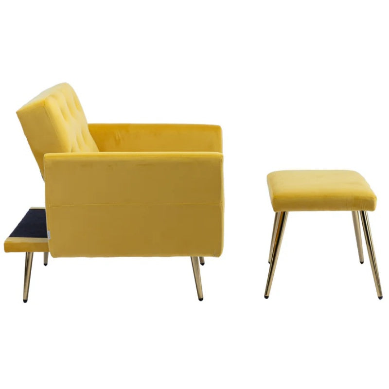 COOLMORE Velvet Accent Chair with Adjustable Armrests and Backrest, Button Tufted Lounge Chair, Single Recliner Armchair with Ottoman-海智集-Default-