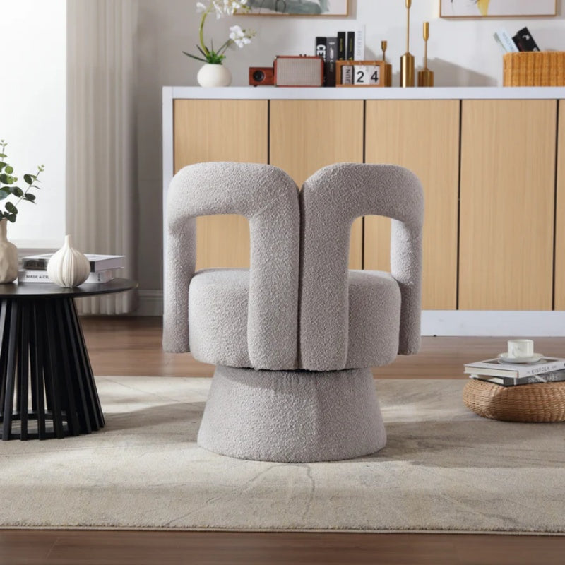 COOLMORE 360 Degree Swivel Cuddle Barrel Accent Chairs, Round Armchairs with Wide Upholstered, Fluffy Fabric Chair for Living Room, Bedroom, Office, Waiting Rooms (Light Gray Boucle)-海智集-Default-