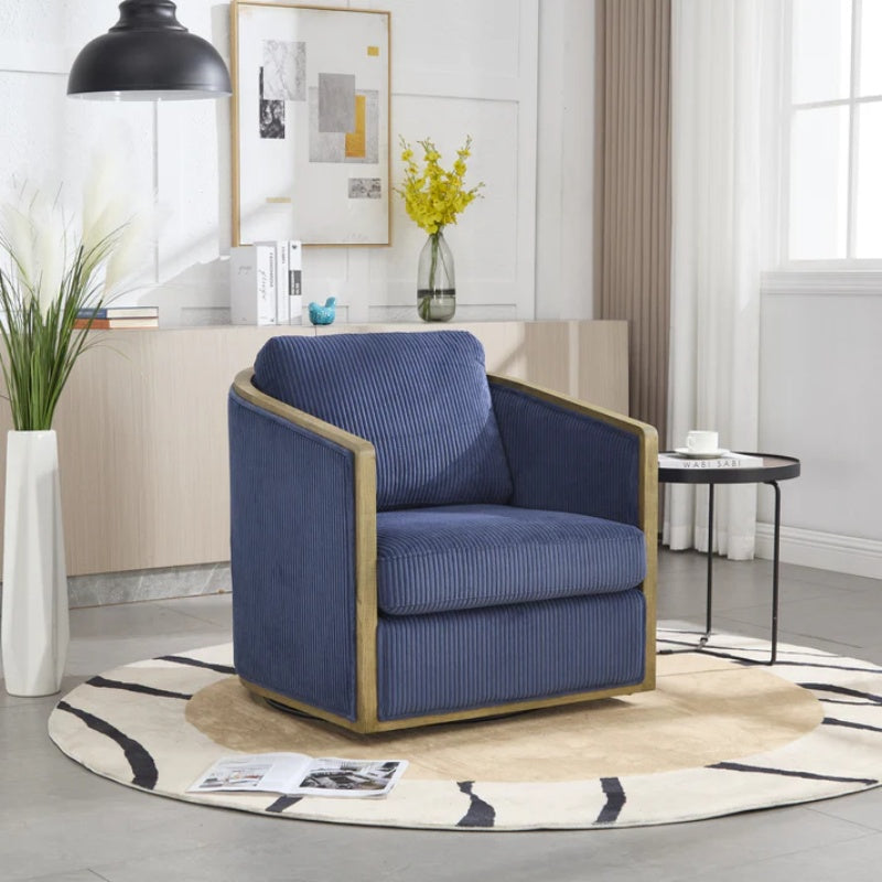 Navy Corduroy Swivel Barrel Chair, Comfortable Accent Sofa with 360 Degree Swivel for Living Room, Nursery, Office-海智集-Default-