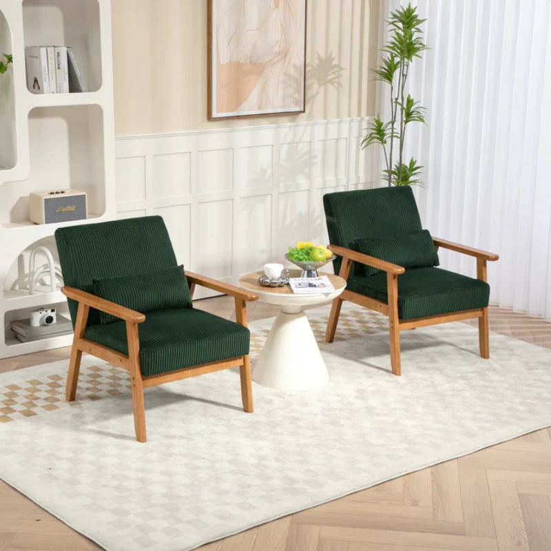 Leisure Chair with Solid Wood Armrest and Feet, Leisure chair, wood frame, velvet, solid rubber wood legs, Mid-Century Modern Accent chair, for Living Room Bedroom Studio chair,Two packs-海智集-Default-