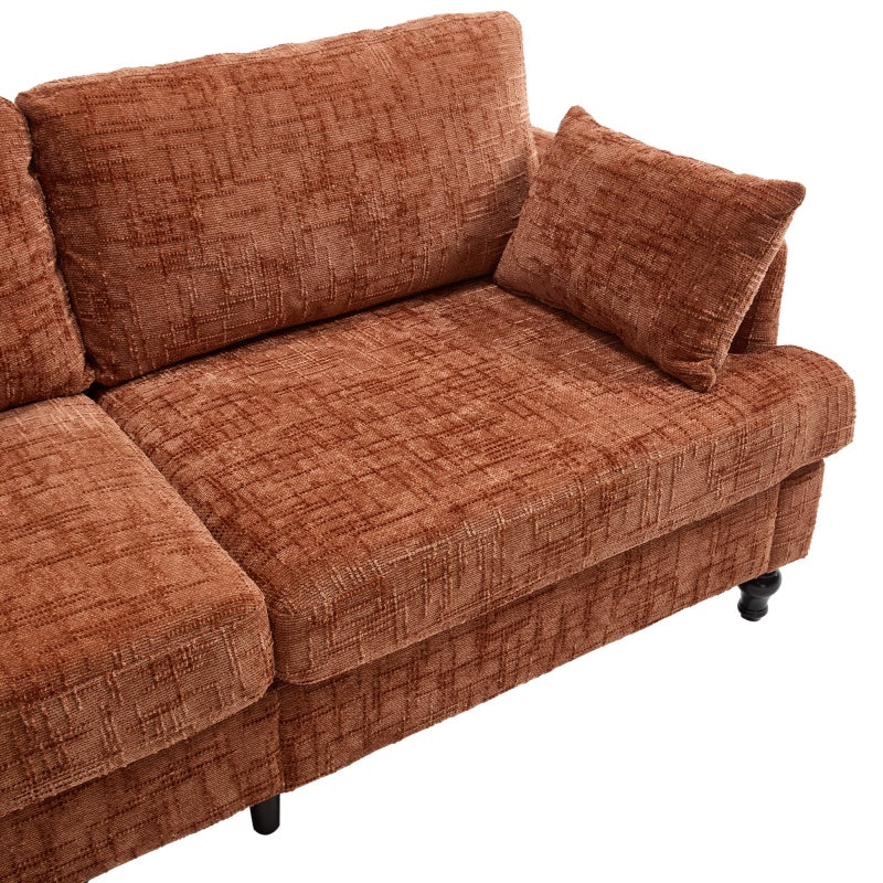 Modern Style Chenille 2-Seater Sofa with LED Light, USB Charging Port & Storage Bag in Orange-海智集-Default-