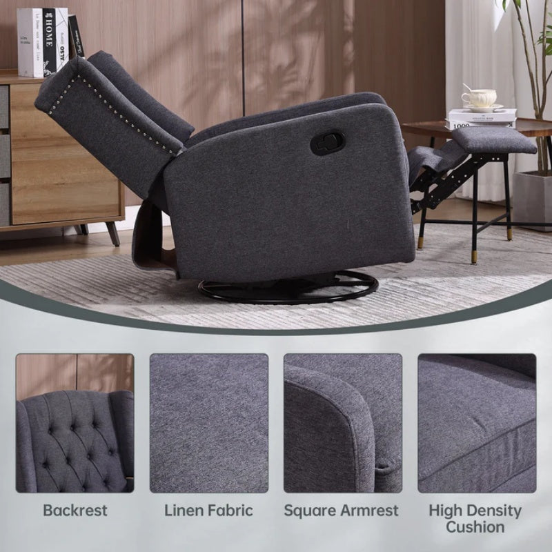 COOLMORE Rocking Recliner Chair,360 Degree Swivel Nursery Rocking Chair,Glider Chair,Modern Small Rocking Swivel Recliner Chair for Bedroom,Living Room Chair Home Theater Seat (Dark Gray)-海智集-Default-