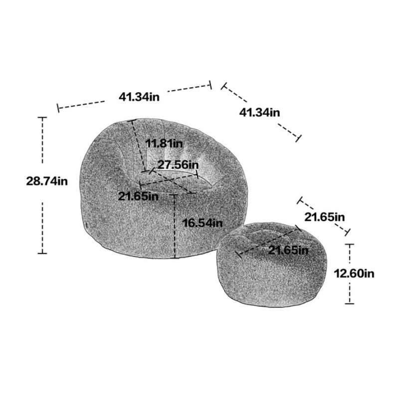 COOLMORE Modern Extra Large Round Bean Bag Chair with Footrest for Living Room, Chenille Fabric Lazy Sofa with Pillow for Adults, Teenagers,Child, Suitable for Bedroom, Dormitory, Study Room-海智集-Default-