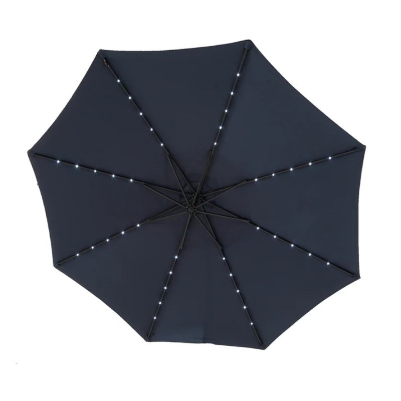 10ft Solar LED Offset Hanging Market Patio Umbrella (Navy blue )(No Base)-海智集-Default-