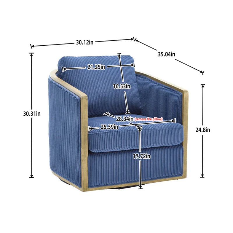Navy Corduroy Swivel Barrel Chair, Comfortable Accent Sofa with 360 Degree Swivel for Living Room, Nursery, Office-海智集-Default-