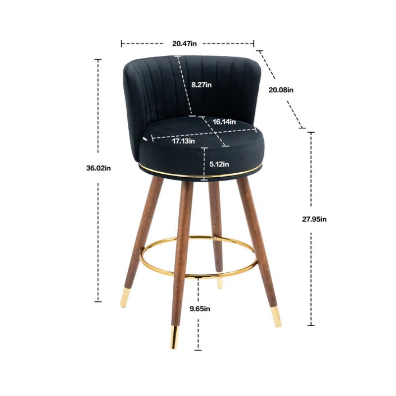 COOLMORE Counter Height Bar Stools Set of 2 for Kitchen Counter Solid Wood Legs with a fixed height of 360 degrees-海智集-Default-