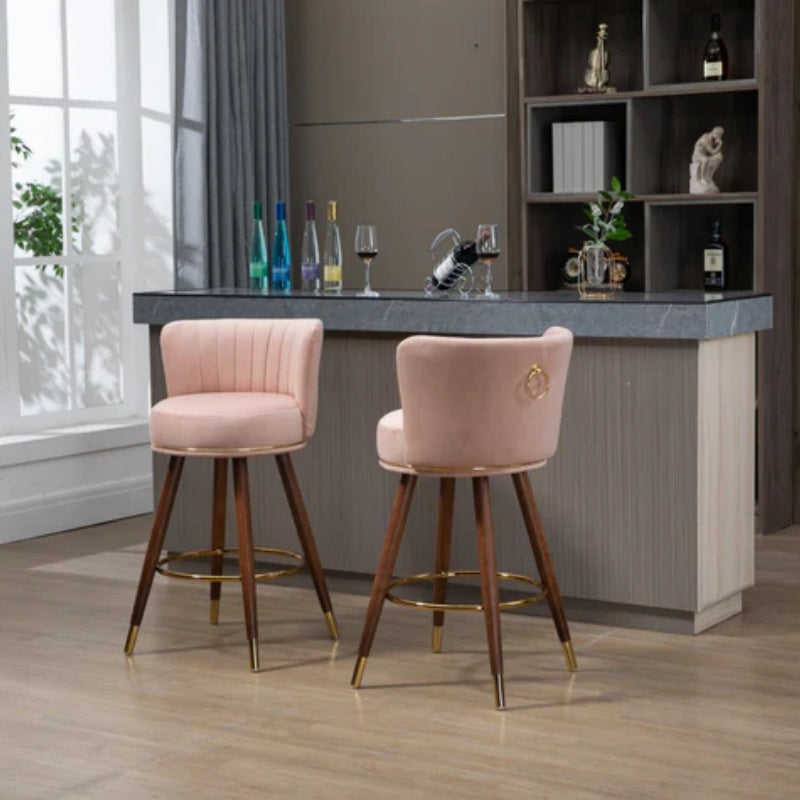 COOLMORE Counter Height Bar Stools Set of 2 for Kitchen Counter Solid Wood Legs with Fabric with a fixed height of 360 degrees-海智集-Default-