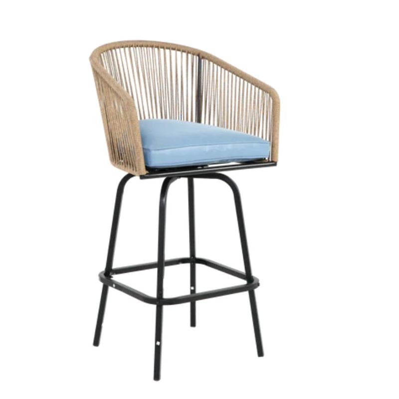 3pcs Outdoor Bar Set, Patio Bar Table and Chairs Set, Bar Height Patio Set - 2 x Swivel Bar Chairs , 1 x Round Bar Table(DPC Wood-Like)-Blue-海智集-Default-