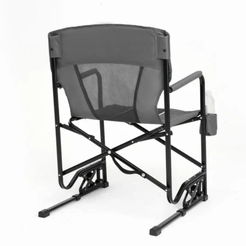 Outdoor Freestyle Rocker Camping Chair Portable Folding Rocking Chair with Solid, Durable Armrests, Drink Holder & Comfortable Backrest -Grey-海智集-Default-