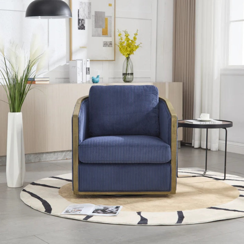 Navy Corduroy Swivel Barrel Chair, Comfortable Accent Sofa with 360 Degree Swivel for Living Room, Nursery, Office-海智集-Default-