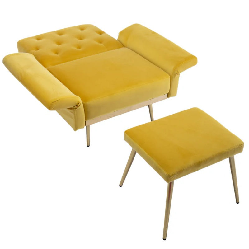 COOLMORE Velvet Accent Chair with Adjustable Armrests and Backrest, Button Tufted Lounge Chair, Single Recliner Armchair with Ottoman-海智集-Default-