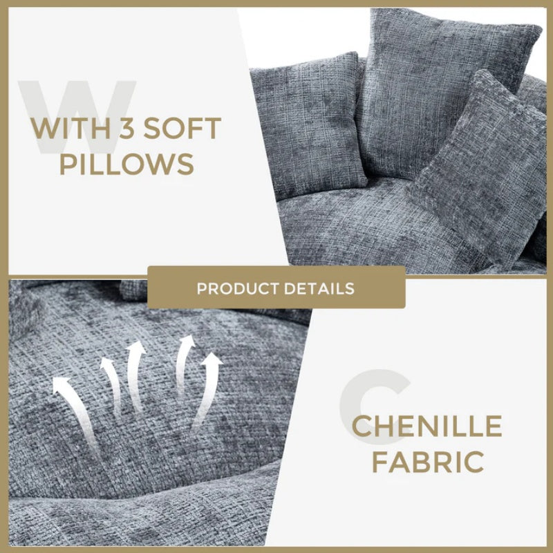 Lazy Sofa Durable Comfort Lounger High Back Bean Bag Chair with Three Pillows, Gray Chenille, 42.52 inches-海智集-Default-