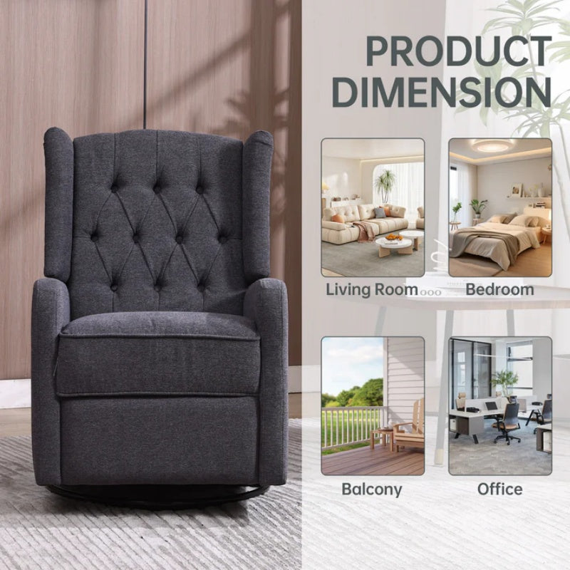 COOLMORE Rocking Recliner Chair,360 Degree Swivel Nursery Rocking Chair,Glider Chair,Modern Small Rocking Swivel Recliner Chair for Bedroom,Living Room Chair Home Theater Seat (Dark Gray)-海智集-Default-