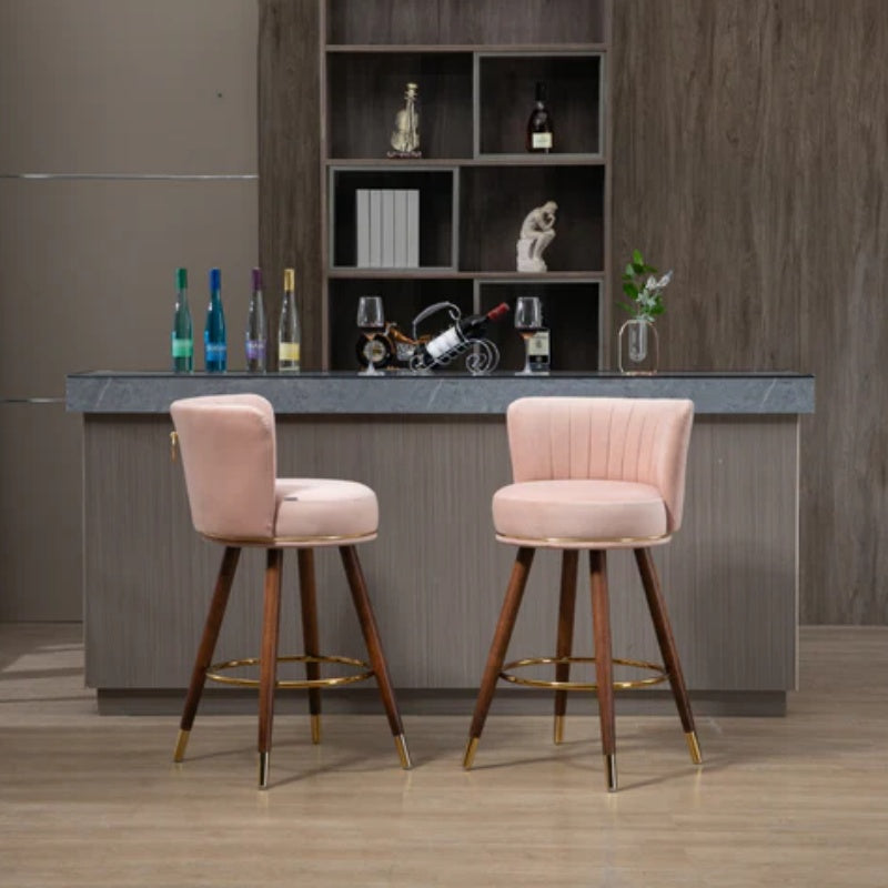 COOLMORE Counter Height Bar Stools Set of 2 for Kitchen Counter Solid Wood Legs with Fabric with a fixed height of 360 degrees-海智集-Default-