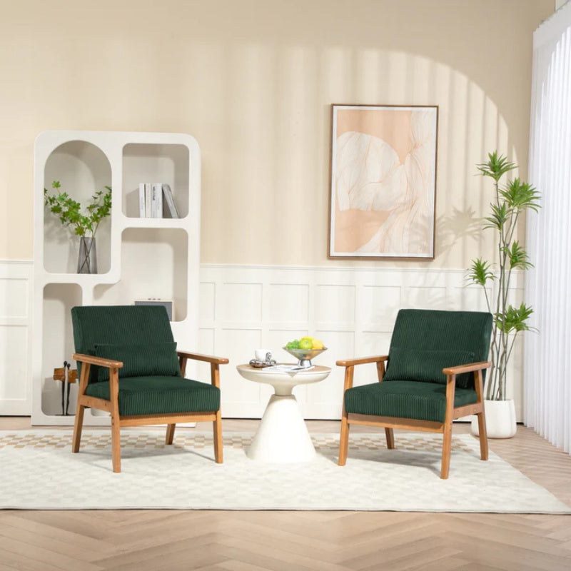Leisure Chair with Solid Wood Armrest and Feet, Leisure chair, wood frame, velvet, solid rubber wood legs, Mid-Century Modern Accent chair, for Living Room Bedroom Studio chair,Two packs-海智集-Default-
