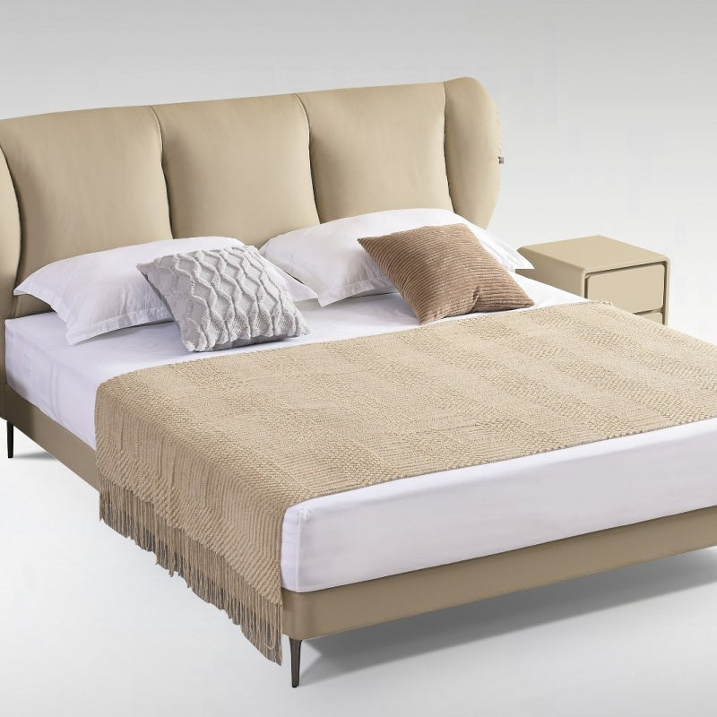 Jinxuan Series GINSON genuine Leather Bed, modern and simple Italian light Luxury high-end solid wood soft Package XF-15# (including bed board but excluding bedside table)-海智集-