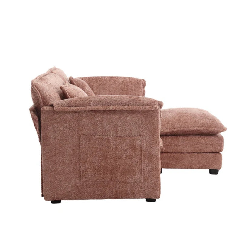 UNITED WE WIN Chenille fabric, removable armrests with side pockets, high density sponge filling, oversized double sofa with footstool-海智集-Default-