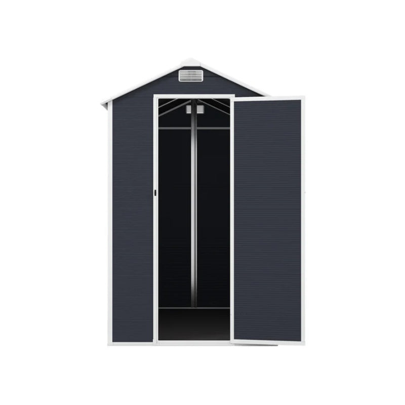 Campcraft 4*8ft resin storage shed, high quality pp material, strong structure, waterproof, rust and UV proof, large storage space, 12mm thick pp board, HD window lighting Dark gray-海智集-Default-