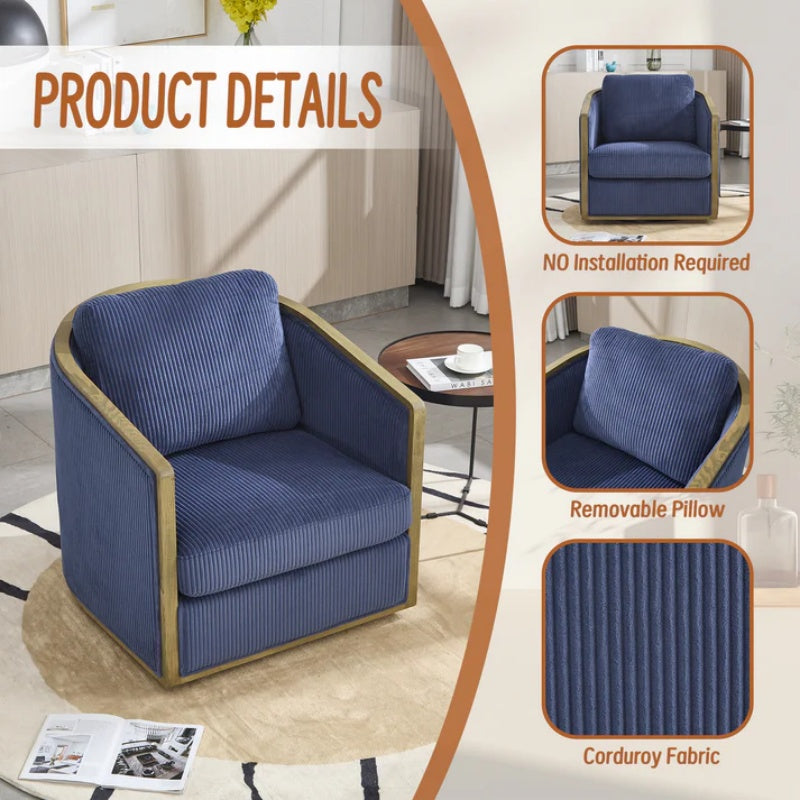 Navy Corduroy Swivel Barrel Chair, Comfortable Accent Sofa with 360 Degree Swivel for Living Room, Nursery, Office-海智集-Default-
