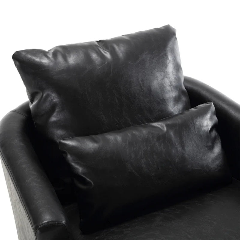 Modern Swivel Barrel Club Chair, Comfy Accent Sofa with 360 Degree Swivel, Black PU Leather, 32.68x30.31x24.80 Inches-海智集-Default-