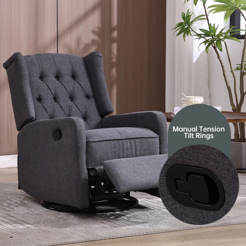 COOLMORE Rocking Recliner Chair,360 Degree Swivel Nursery Rocking Chair,Glider Chair,Modern Small Rocking Swivel Recliner Chair for Bedroom,Living Room Chair Home Theater Seat (Dark Gray)-海智集-Default-