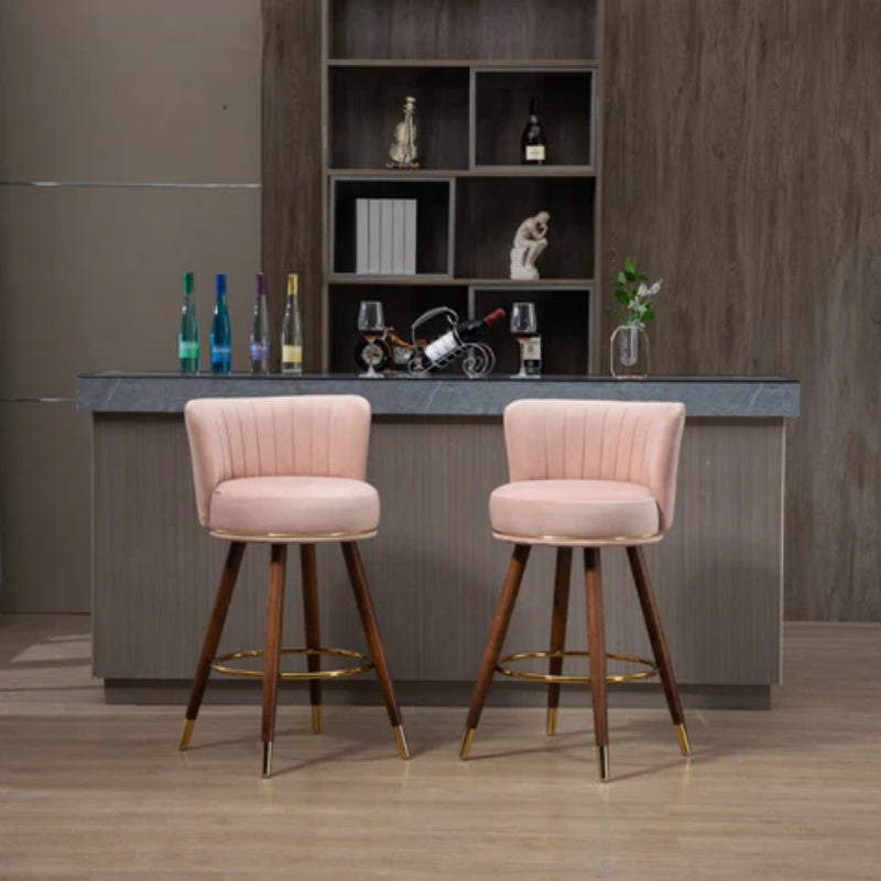 COOLMORE Counter Height Bar Stools Set of 2 for Kitchen Counter Solid Wood Legs with Fabric with a fixed height of 360 degrees-海智集-Default-