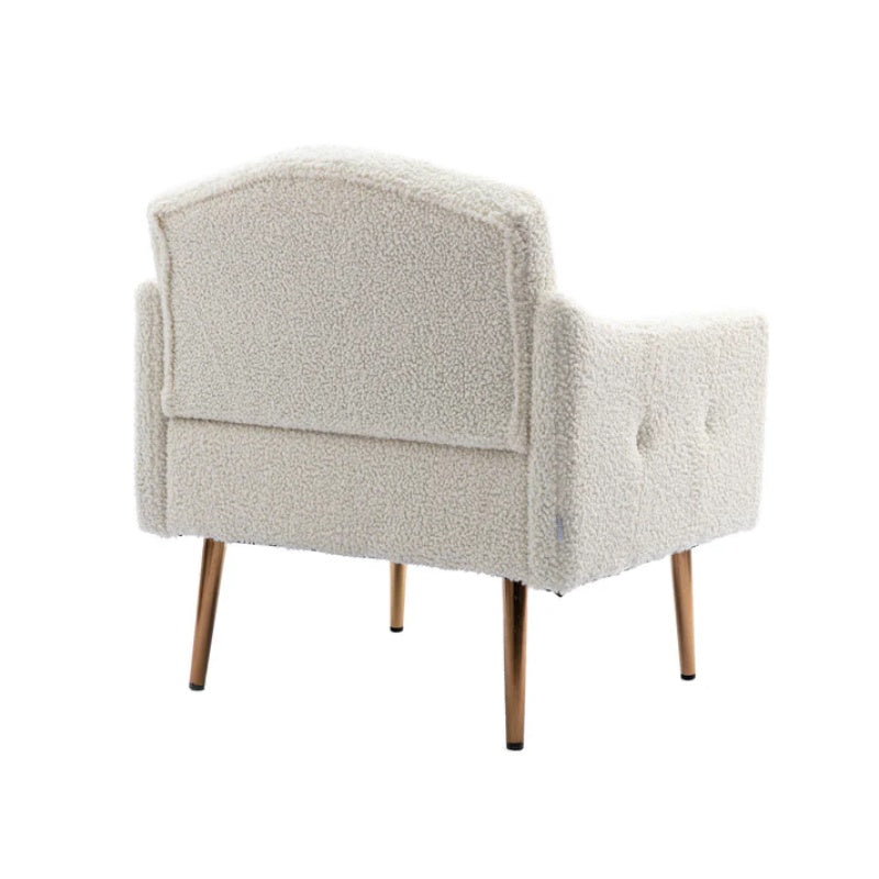 COOLMORE Modern Accent Chair with Arms, Tufted Decorative Fabric Armchair with Gold Metal Legs, Upholstered Reading Chair for Living Room Bedroom Office (White Teddy)-海智集-Default-