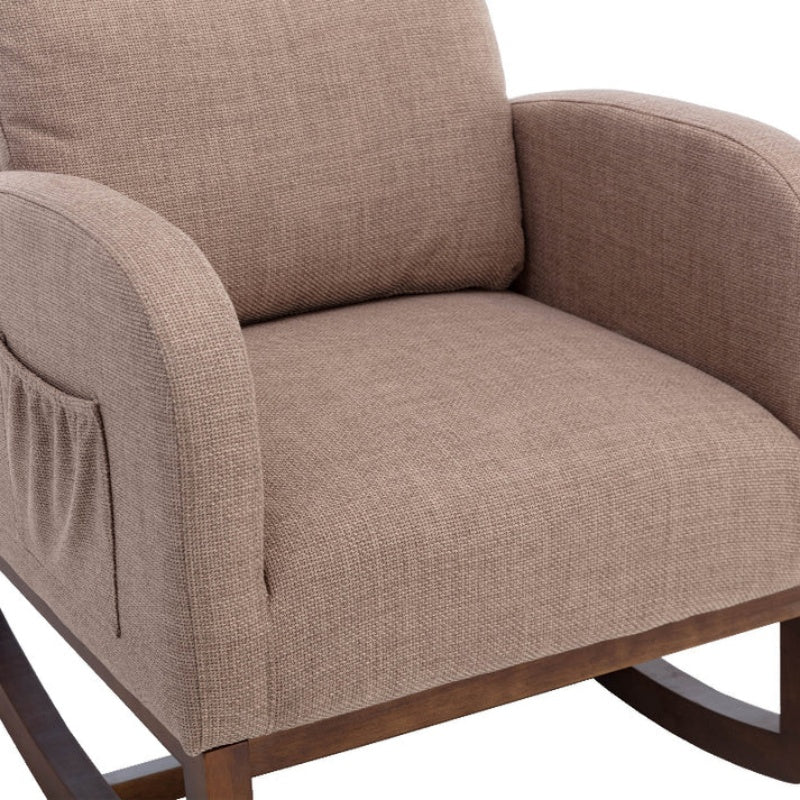 Rocking Chair, Modern Glider Chair, Recliner Armchair with Wood Legs and Side Pocket, Nursery Rocking Accent Chair with High Back for Living Room Bedroom (Camel linen)-海智集-Default-