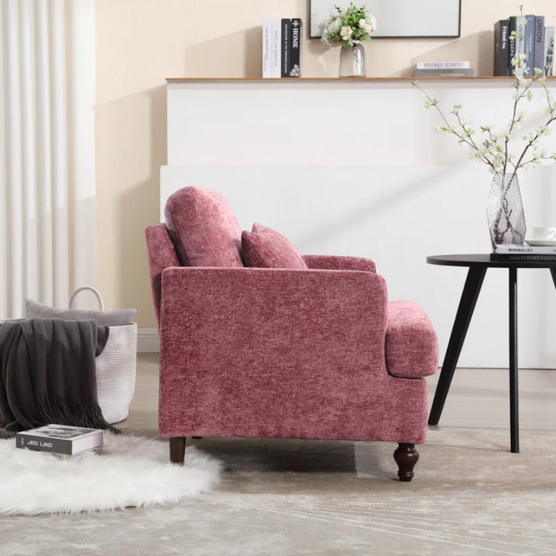 Mid Century Modern Wood Frame Armchair with Tufted Design and Studded Details in Wine Red Chenille Fabric-海智集-Default-