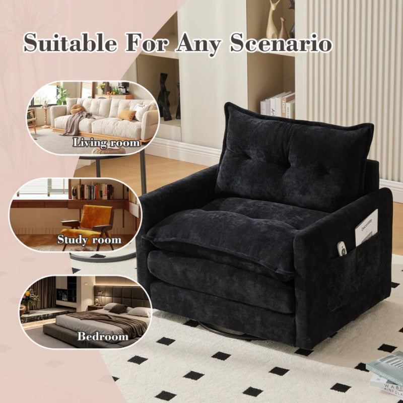 UNITED WE WIN Swivel Barrel Chair - Mid Century Modern Chair, Thick Padded Arm Chair with Solid Metal Base, Comfortable Single Sofa Chair, Swivel Accent Chair for Living Room Bedroom-海智集-Default-