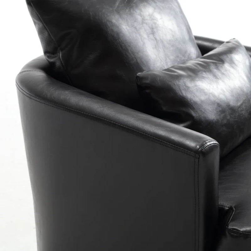 Modern Swivel Barrel Club Chair, Comfy Accent Sofa with 360 Degree Swivel, Black PU Leather, 32.68x30.31x24.80 Inches-海智集-Default-