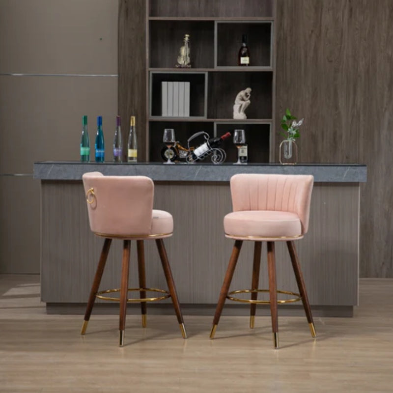 COOLMORE Counter Height Bar Stools Set of 2 for Kitchen Counter Solid Wood Legs with Fabric with a fixed height of 360 degrees-海智集-Default-