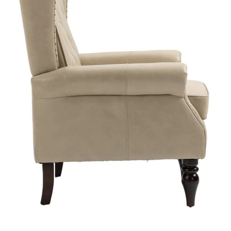 Modern Accent Chair Lounge Chair with Sturdy Wood Legs in Camel PU Leather for Living Room and Bedroom-海智集-Default-