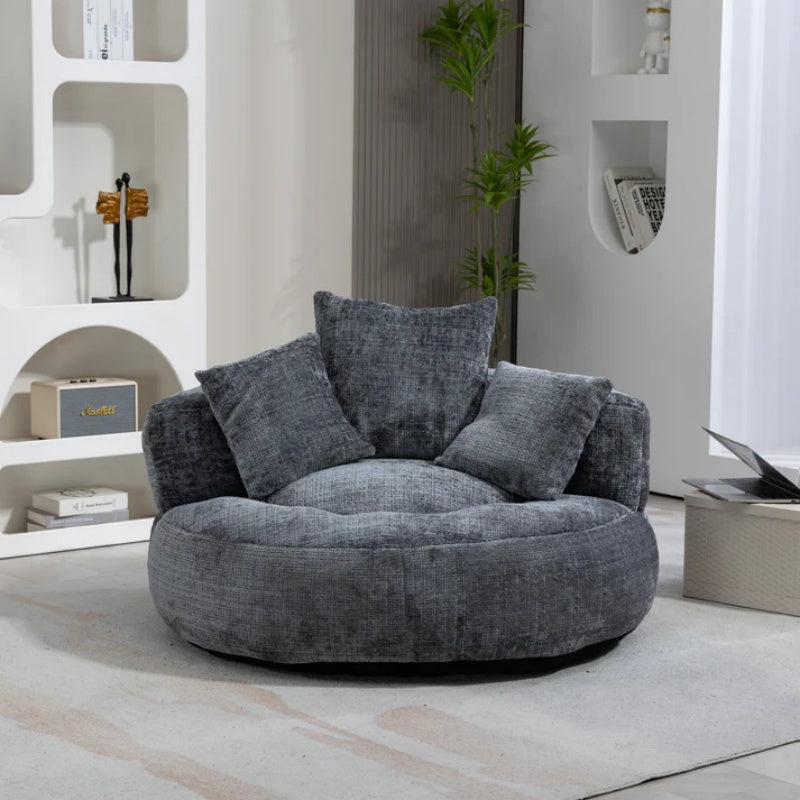 Lazy Sofa Durable Comfort Lounger High Back Bean Bag Chair with Three Pillows, Gray Chenille, 42.52 inches-海智集-Default-