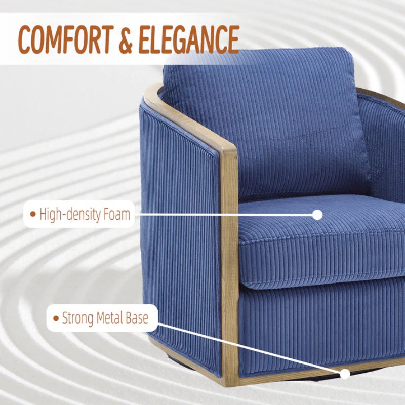 Navy Corduroy Swivel Barrel Chair, Comfortable Accent Sofa with 360 Degree Swivel for Living Room, Nursery, Office-海智集-Default-