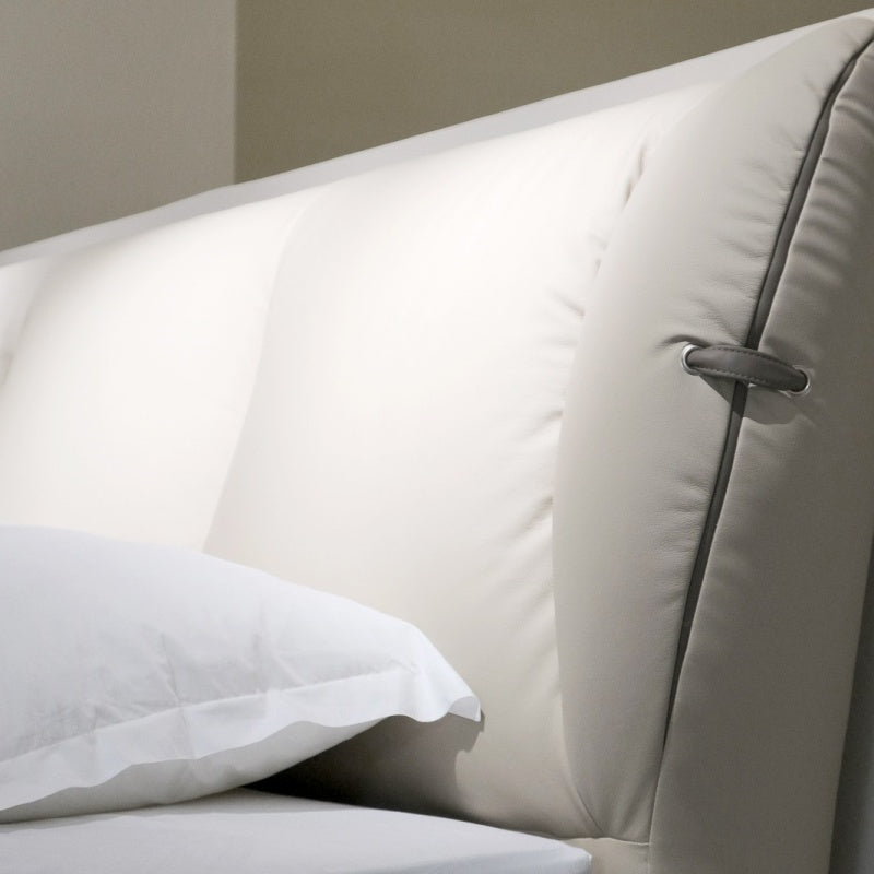 Jinxuan Series GINSON genuine Leather Bed, modern and simple Italian light Luxury high-end solid wood soft Package XF-15# (including bed board but excluding bedside table)-海智集-
