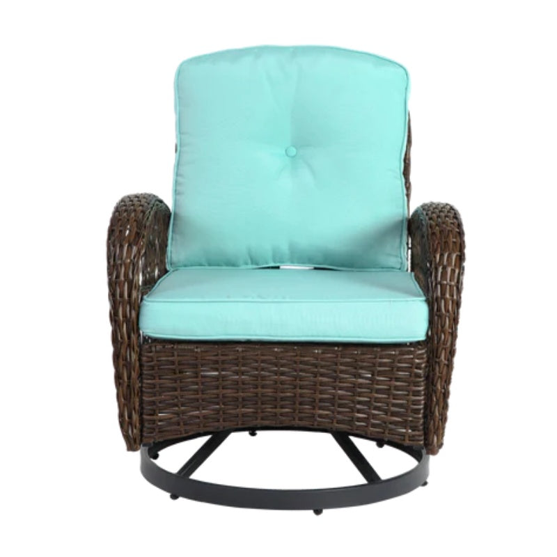 3 Pieces Outdoor Swivel Rocker Patio Chairs, 360 Degree Rocking Patio Conversation Set with Thickened Cushions and Glass Coffee Table for Backyard, Blue-海智集-Default-