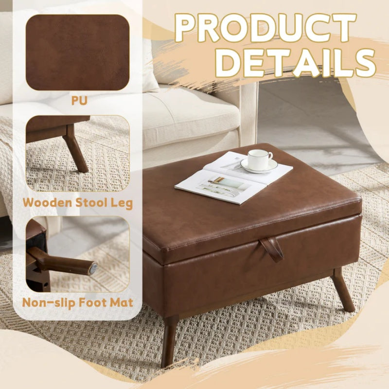 Mid-century modern square coffee table storage bench, assembled, suitable for living room, entryway and family room, used as a coffee table, stirrups, shoe bench-海智集-Default-