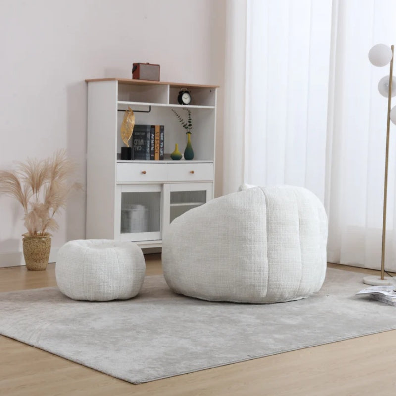 COOLMORE Modern Extra Large Round Bean Bag Chair with Footrest for Living Room, Chenille Fabric Lazy Sofa with Pillow for Adults, Teenagers,Child, Suitable for Bedroom, Dormitory, Study Room-海智集-Default-