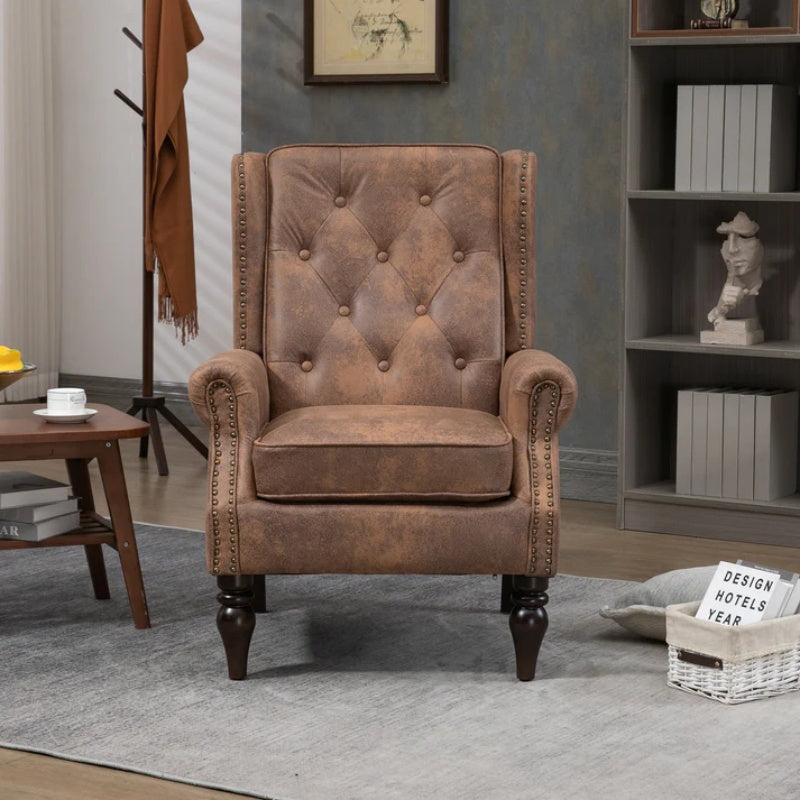 Modern Coffee Wood Frame Armchair with Sturdy Wood Legs and Microsuede Upholstery for Living Room-海智集-Default-