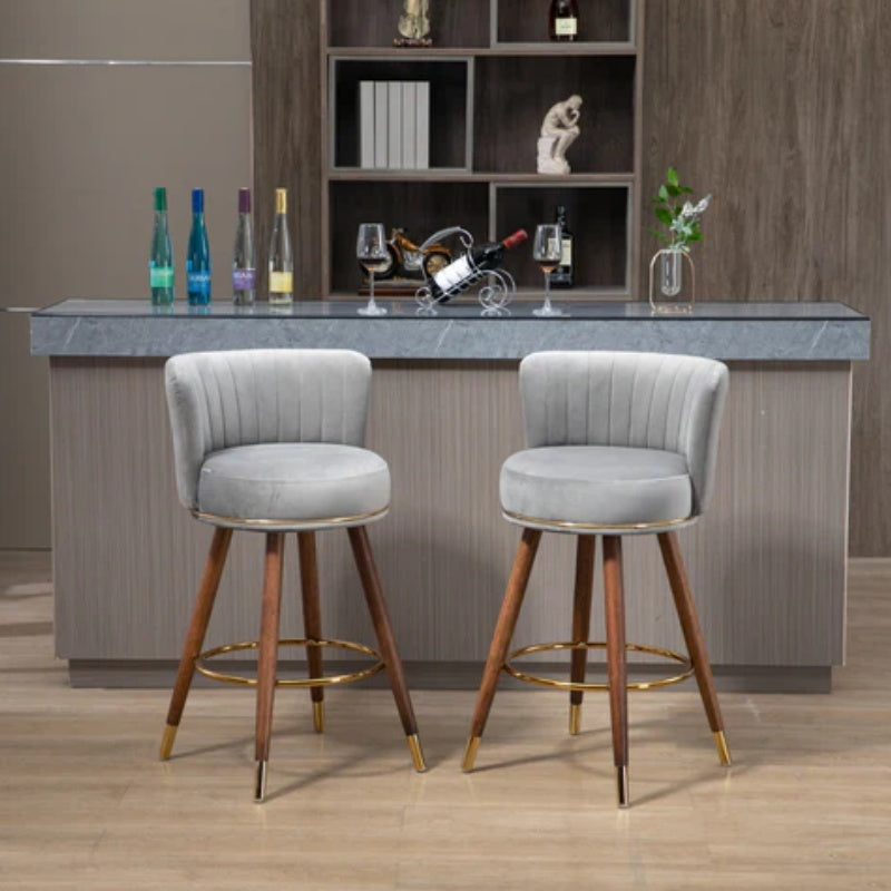 COOLMORE Counter Height Bar Stools Set of 2 for Kitchen Counter Solid Wood Legs with a fixed height of 360 degrees-海智集-Default-