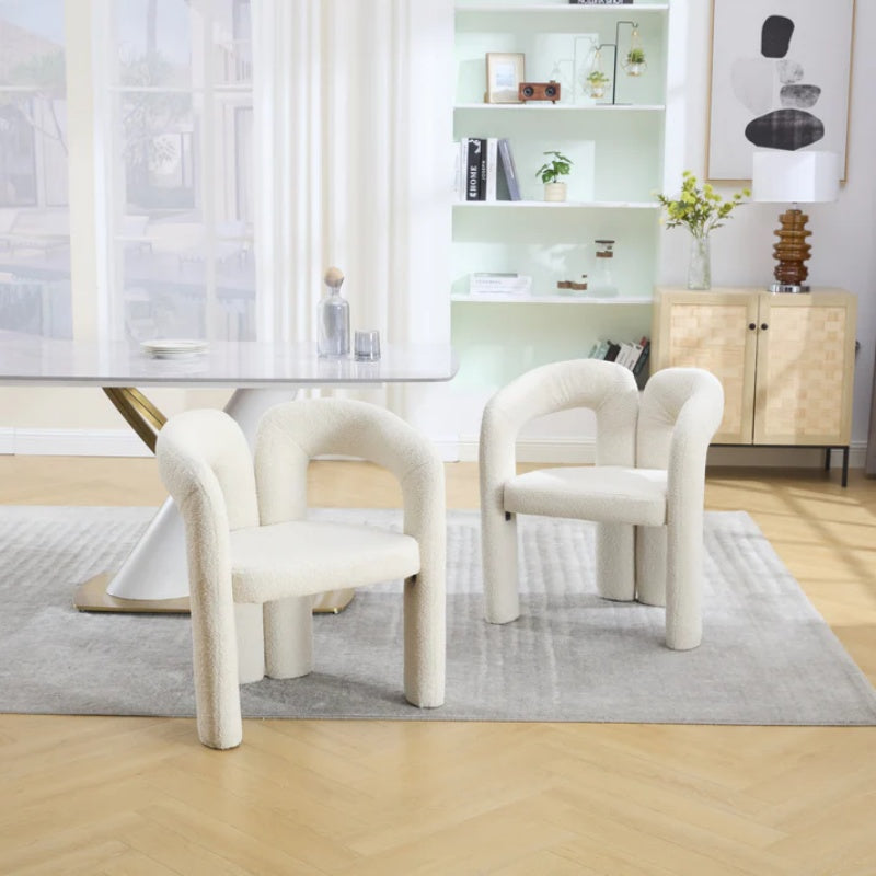 COOLMORE Contemporary Designed Velvet Fabric Upholstered Accent/Dining Chair Beige Teddy Armchair Set of 2-海智集-Default-