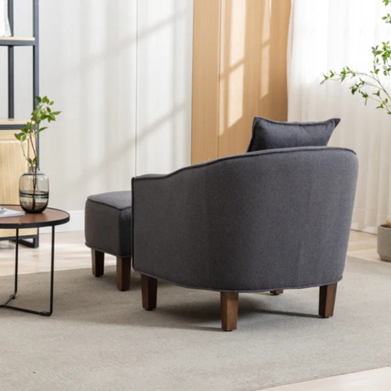 COOLMORE Accent Chair with Ottoman, Mid Century Modern Barrel Chair Upholstered Club Tub Round Arms Chair for Living Room-海智集-Default-